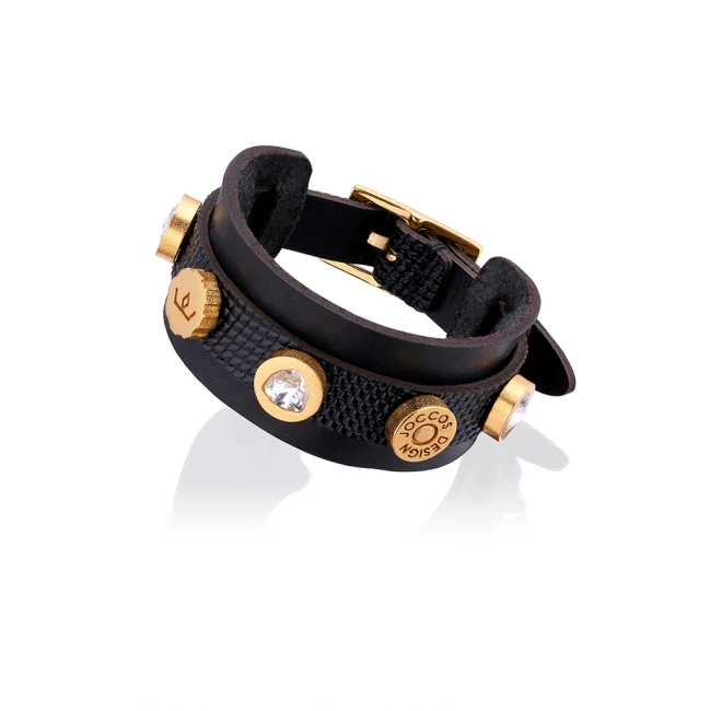 Boho Black Leather Bracelet in Gold